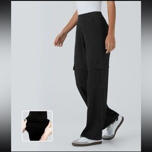 NWT Halara Flex™ Mid Rise Pockets Straight Leg Casual Cargo Jeans black xs